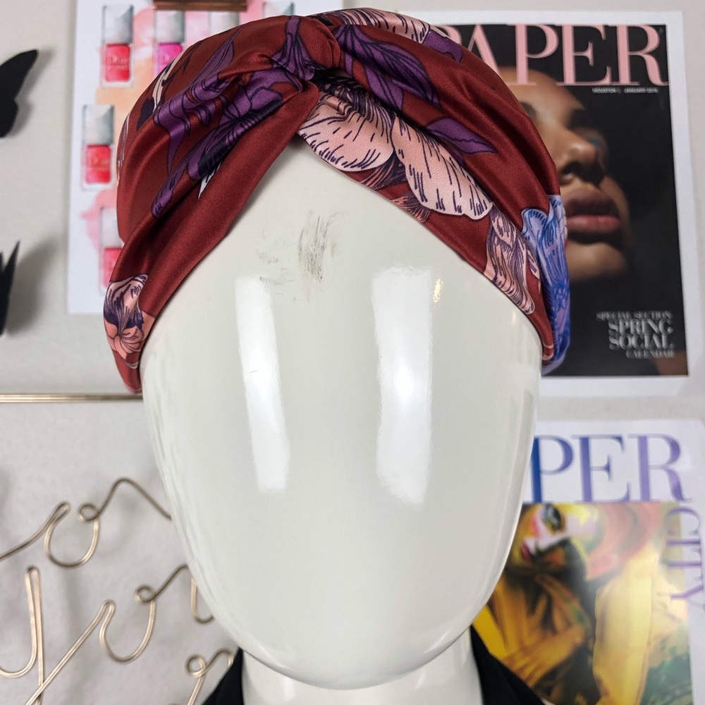 STYLISH DESIGNER HANDMADE TURBAN BROWN FLORAL HEADBAND